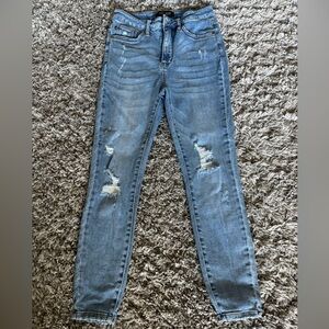 Judy Blue Jeans Womens 7/28 (28x 27) Blue Control Top Skinny Distressed Stretch